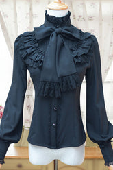 Solid Color Lantern Sleeves Stand Collar Bowknot Tie Classic Lolita Blouse 4 Colors